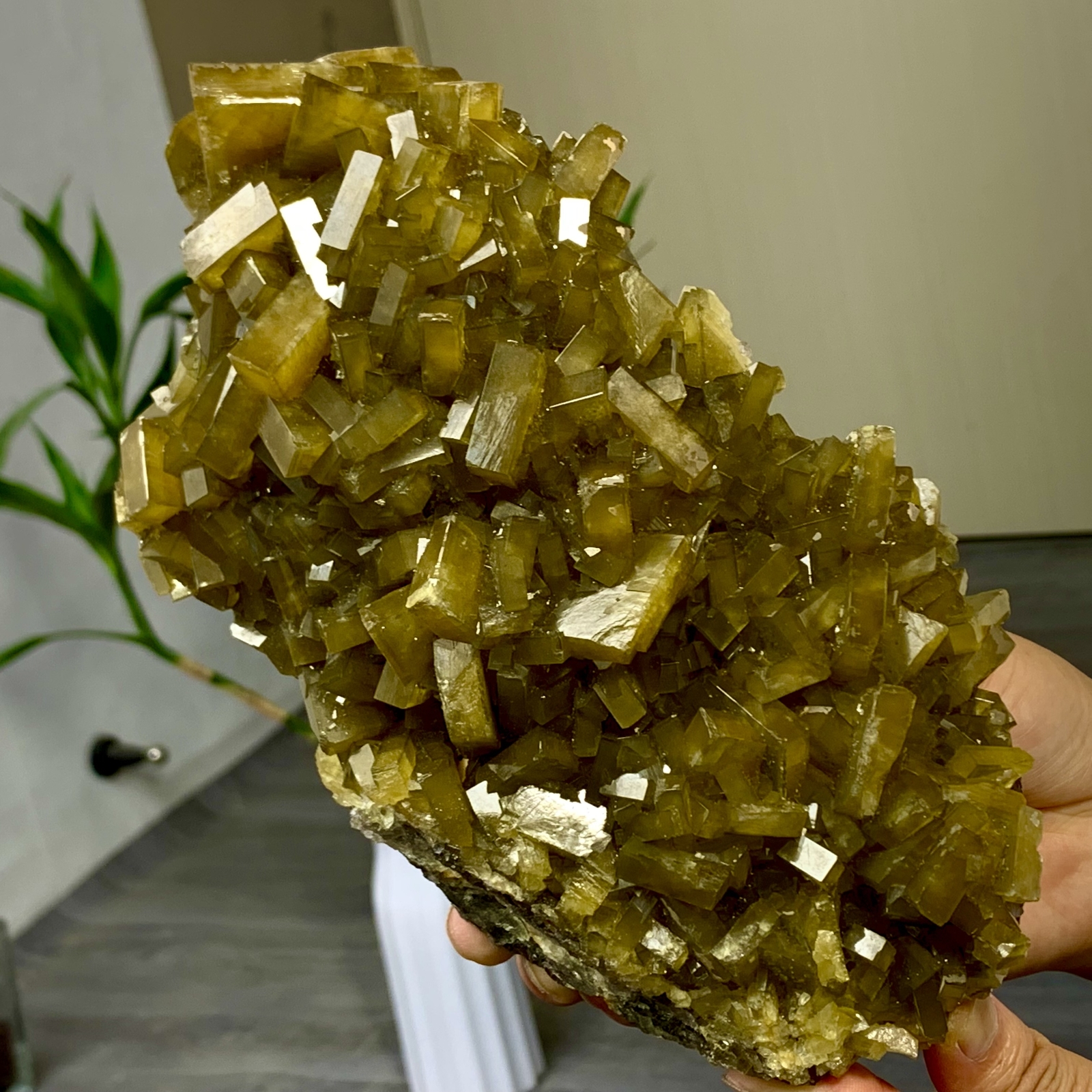 5.43LB Shiny Golden Cuboid Barite Crystal Based on the Purple Spherical Fluorite