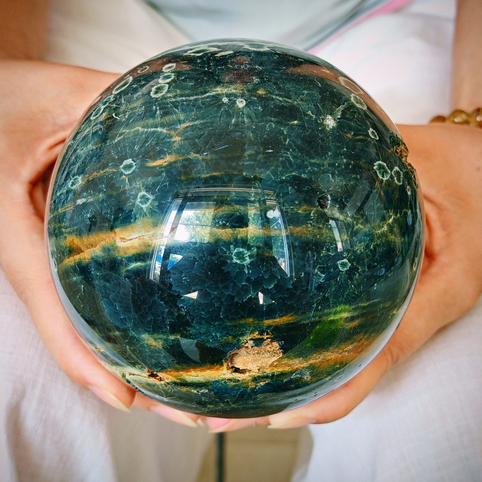 4.62LB Natural ocean jade crystal ball, polished quartz ball 2.1kg