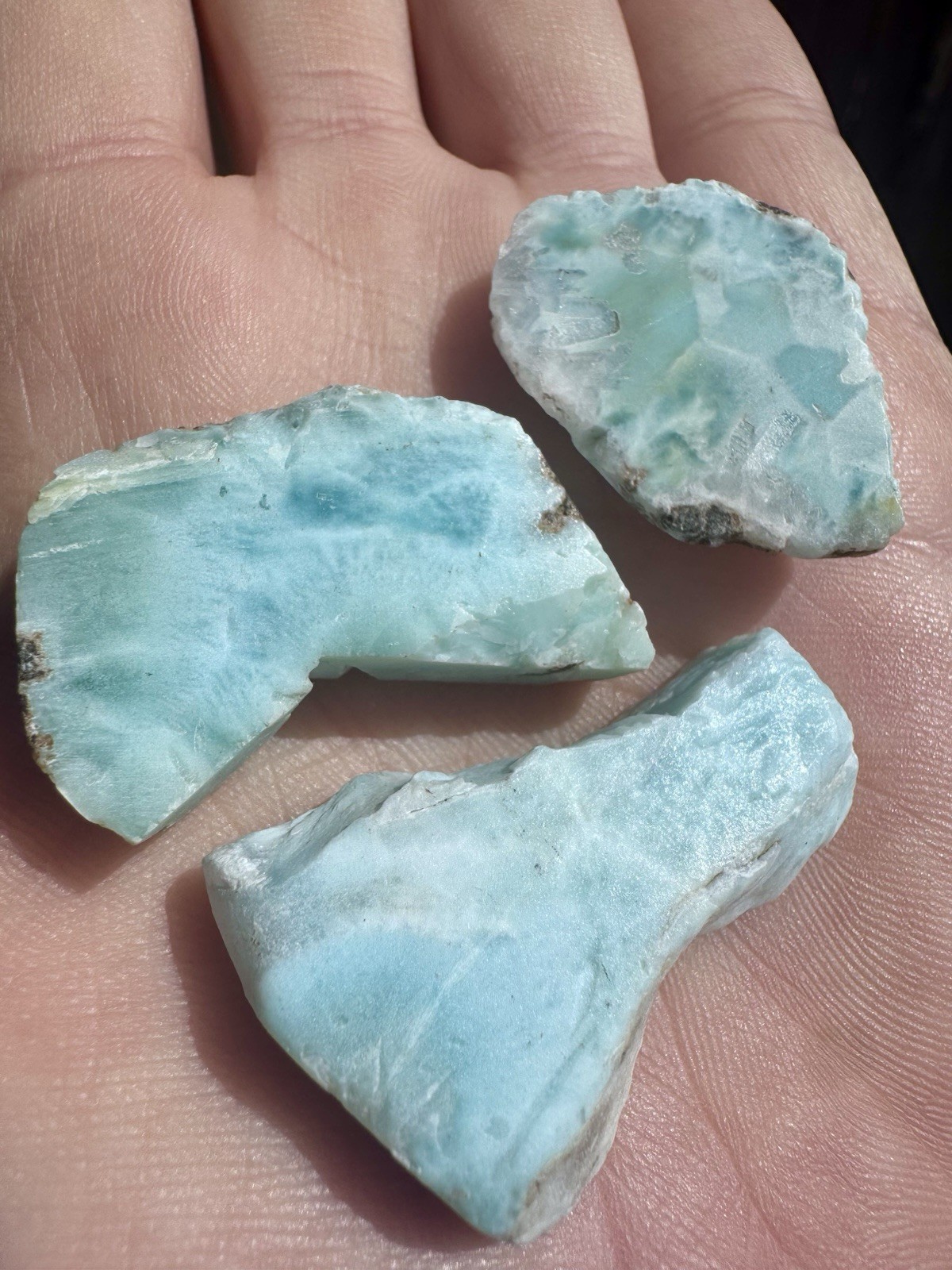 3 Small Slabs of Larimar From Dominican Republic. 28 Grams