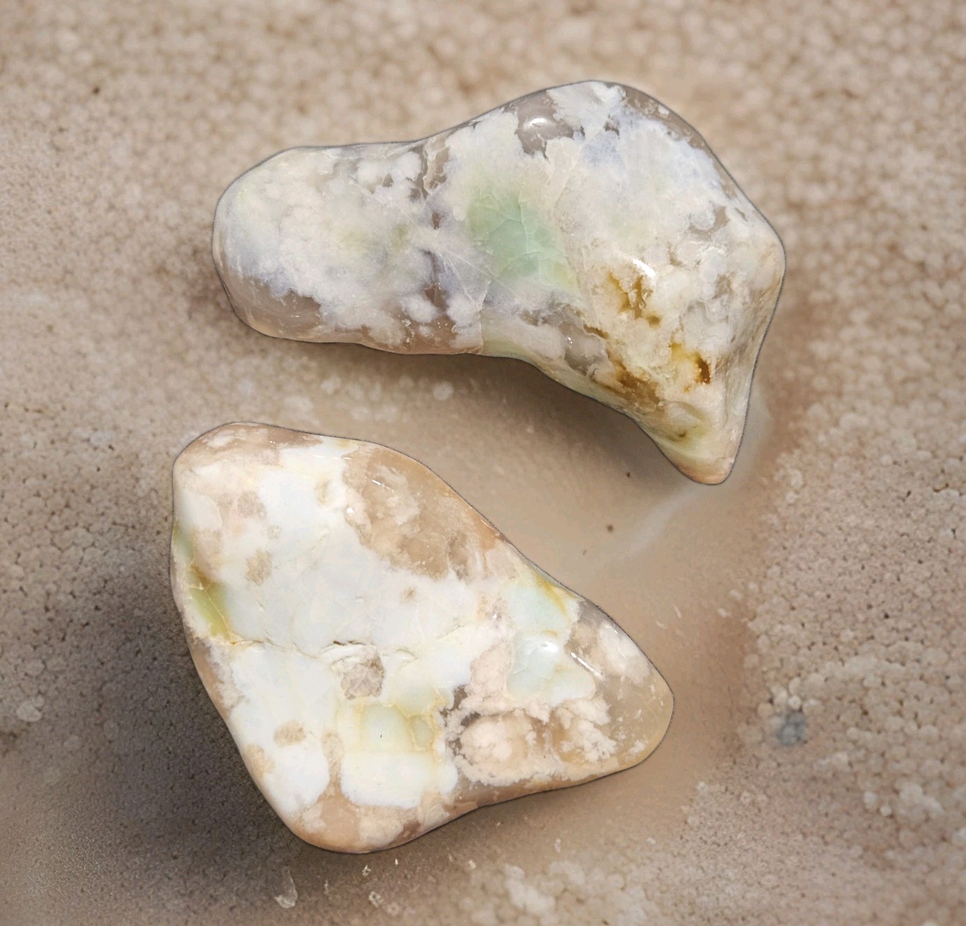 Natural Flower Agate Cherry Blossom Crystals, 2 Tumbled Worry Stone Specimens