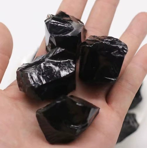 4PCS Black Obsidian Chunk, Rough Obsidian Quartz Crystal, Protection Crystals