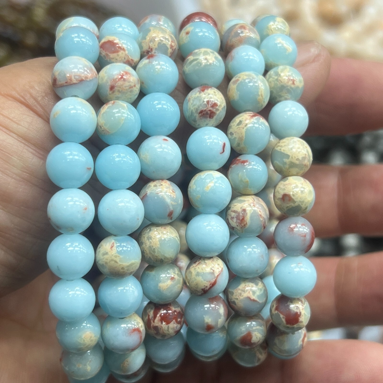 Wholesale Lot 6 pcs Natural stone 8mm7.5″Crystal Stretch Bracelet