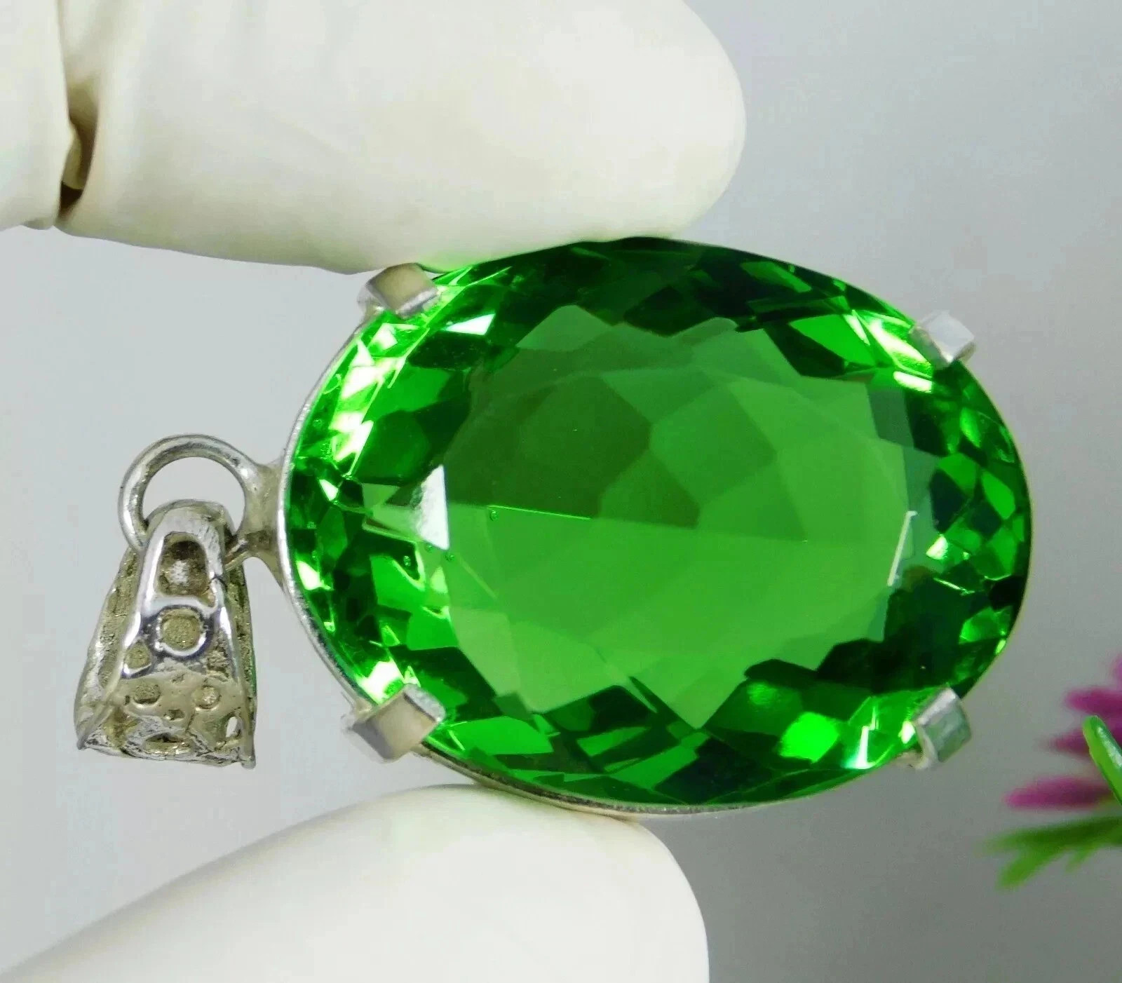 76Ct Green Peridot Oval Shape 925 Solid Silver IGL Loose Gemstone Pendant 6YNT
