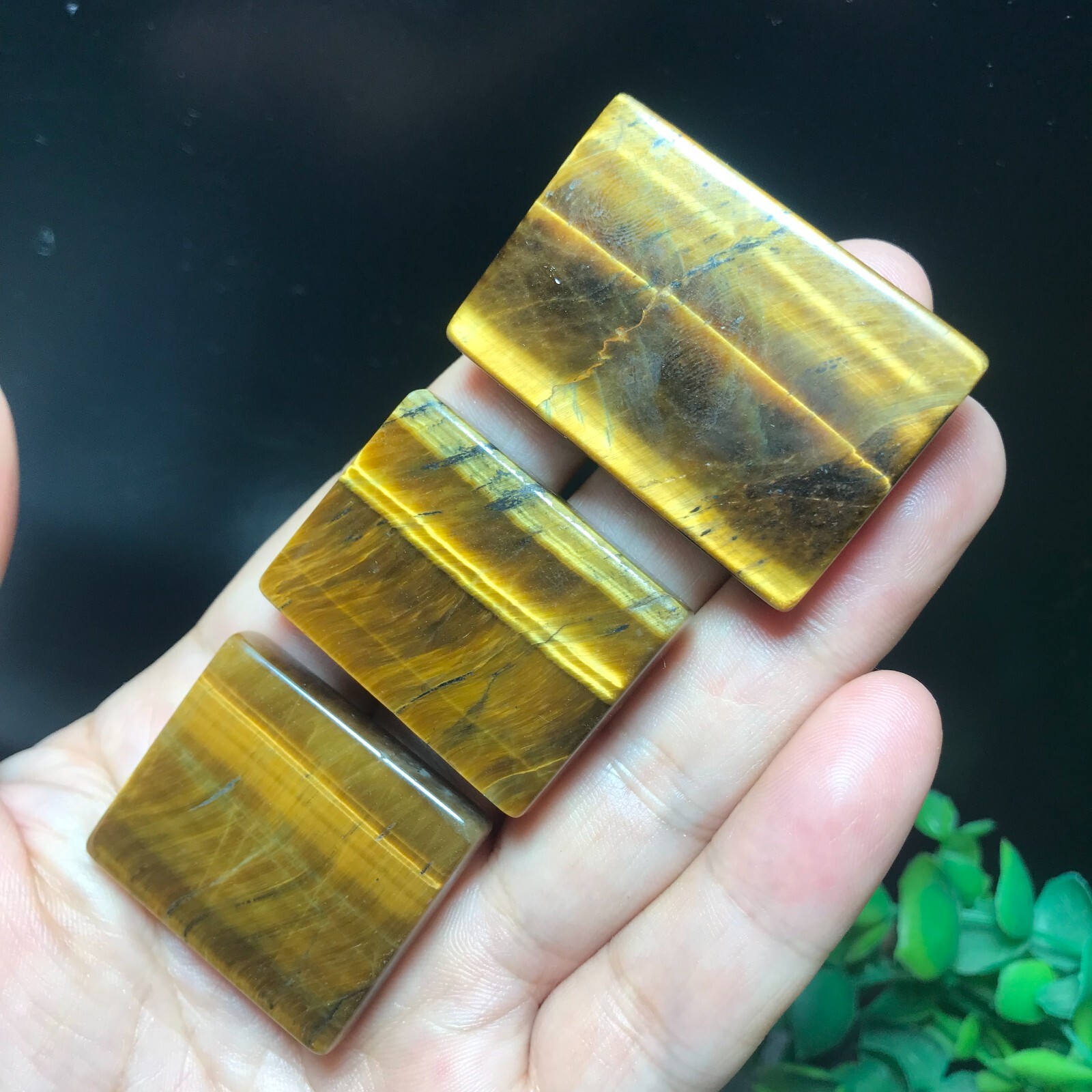 3pcs 58g Natural Tiger Eye Gemstone rectangular pendant 865