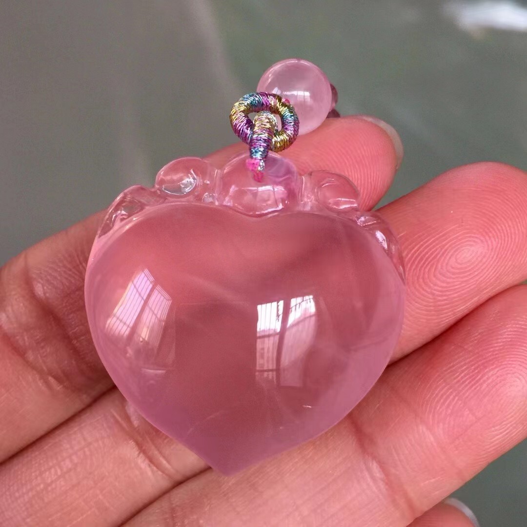 Natural Rose Quartz Pink Crystal Safe Lock Pendant Necklace 33x34x19mm AAAA