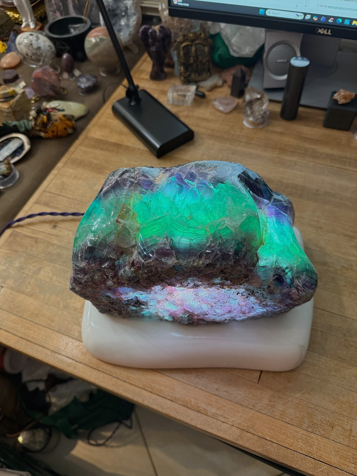 Fluorite Crystal Gemstone Multi Colored Natural Geode Table Lamp Specimen 007