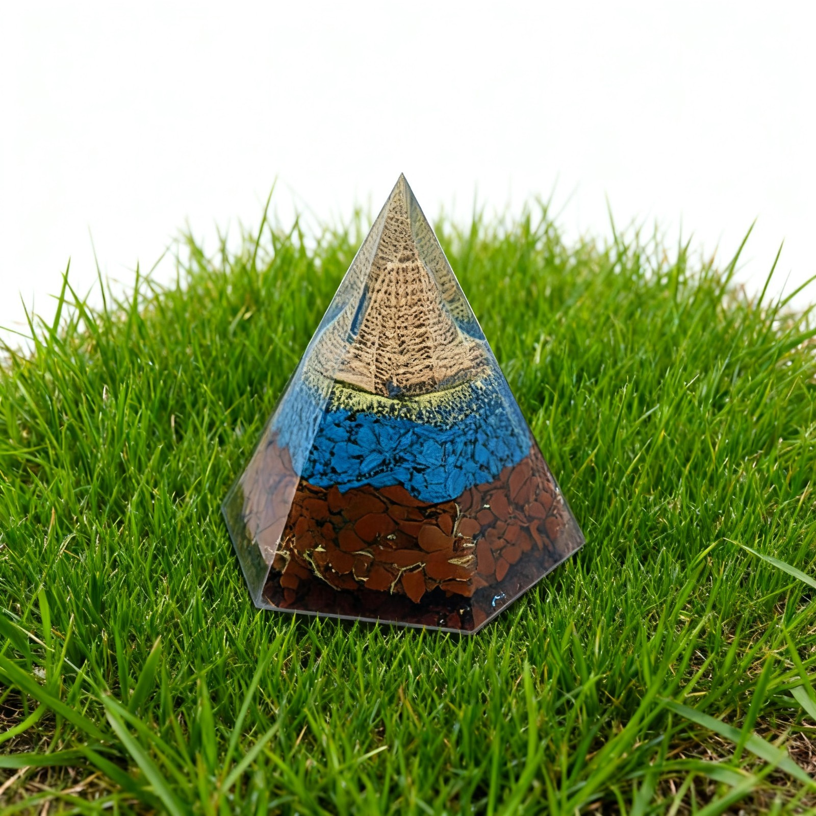 Turquoise Red Jasper Resin Pyramid, Grounding Focus Tool, Home Office Decor