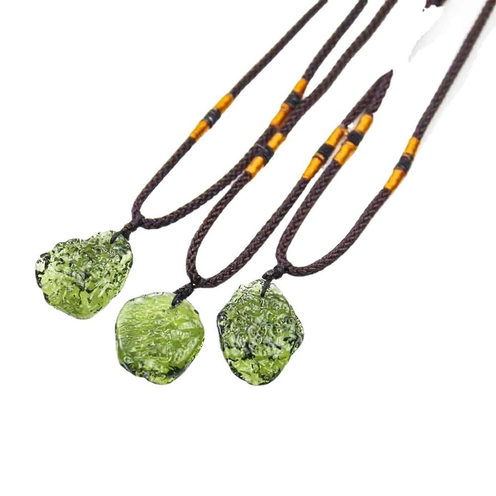 Natural Crystal Green Gem Moldavite Meteorite Glass Necklace Pendant Charm Stone