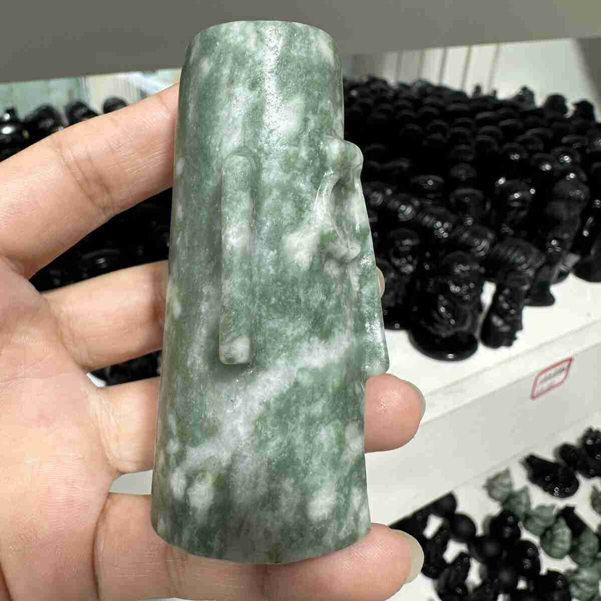 1pc Natural Lushan jade Quartz Hand Carved Crystal Skull Reiki Gem Decor