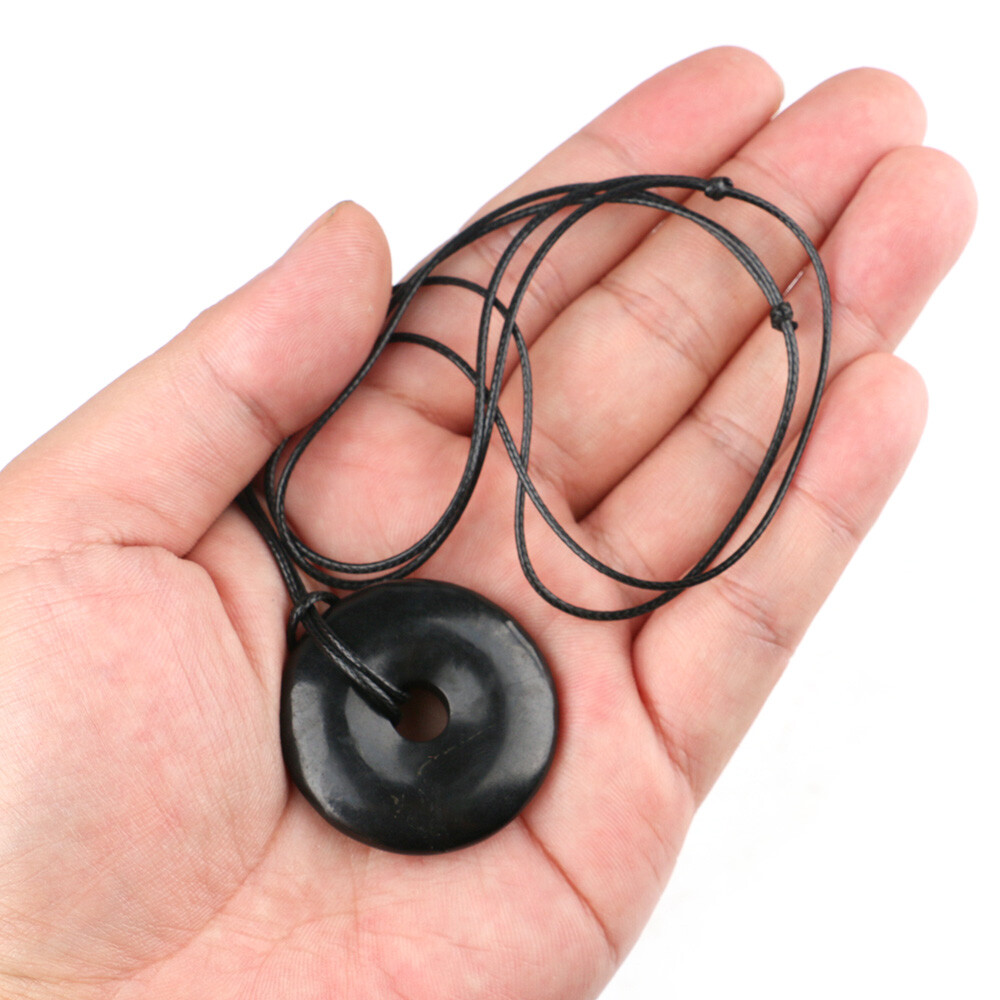 Pendant Shungite DONUT Necklace Crystal Fullerenes Karelia EMF Protection 32mm