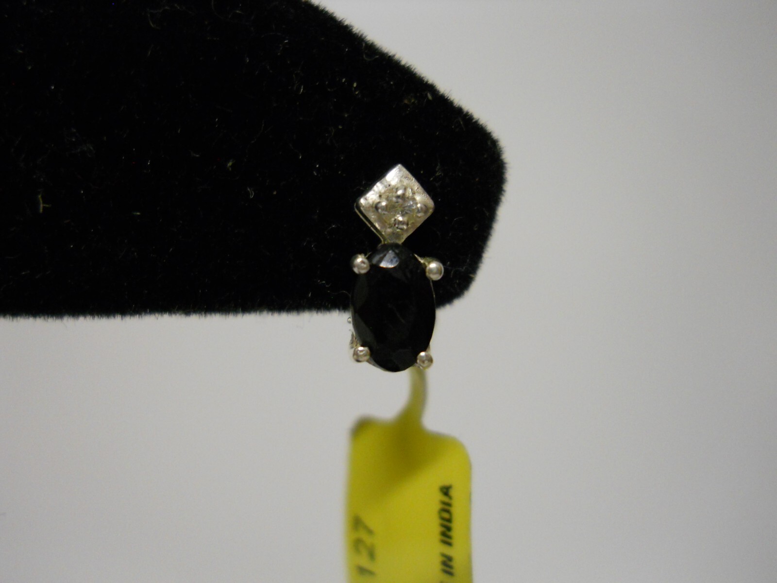 Sterling Silver Black Onyx & Cubic Zirconia Stud Earrings Gemstone Jewelry #743