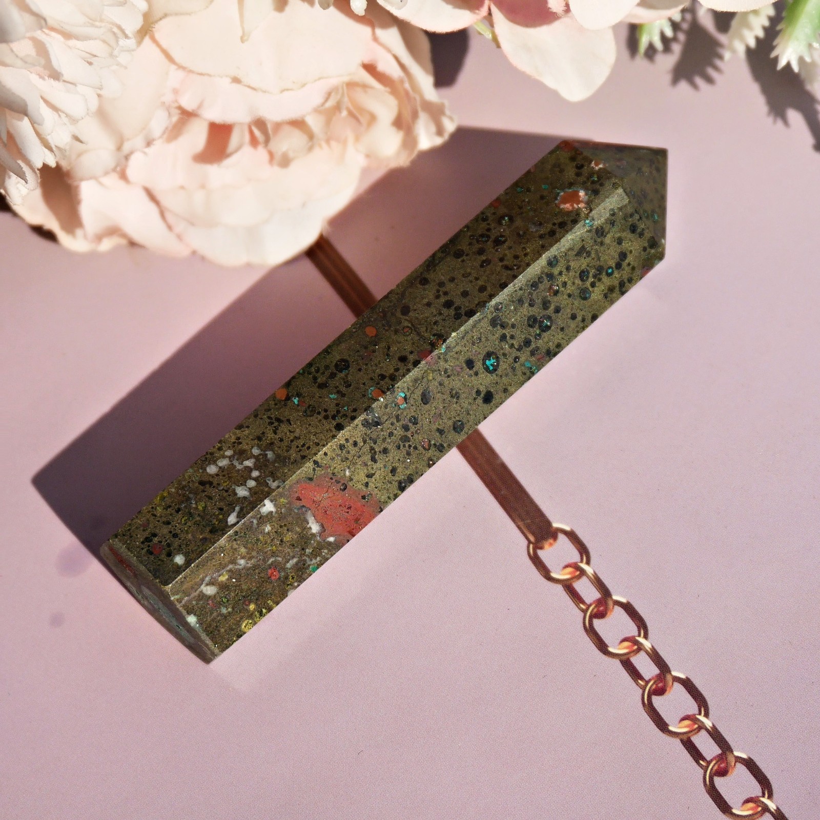 3″Copper Flower Jasper Crystal Point Natural Healing Wand Unique Floral Stone 1P