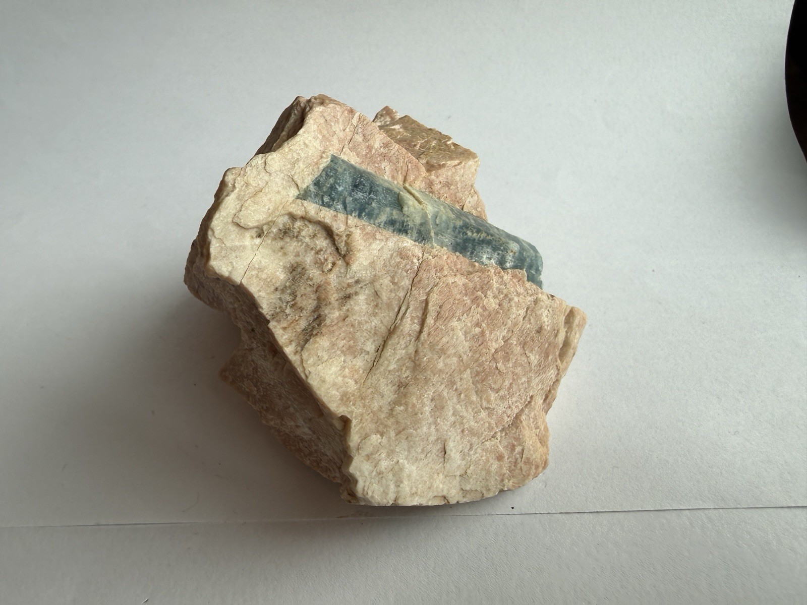 Natural Aquamarine Crystal in Pink Feldspar Matrix Rough Mineral Specimen