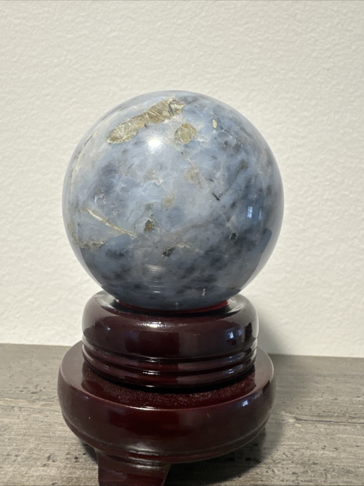 Polished Blue Agate Sphere 301 Grams 59 mm
