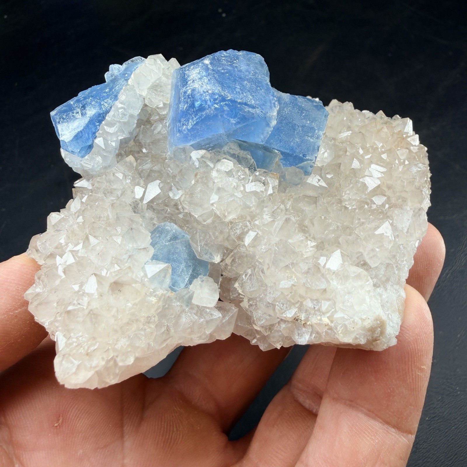 Blue Fluorite Crystals on Quartz Crystal Cluster / New Mexico *VIDEO*