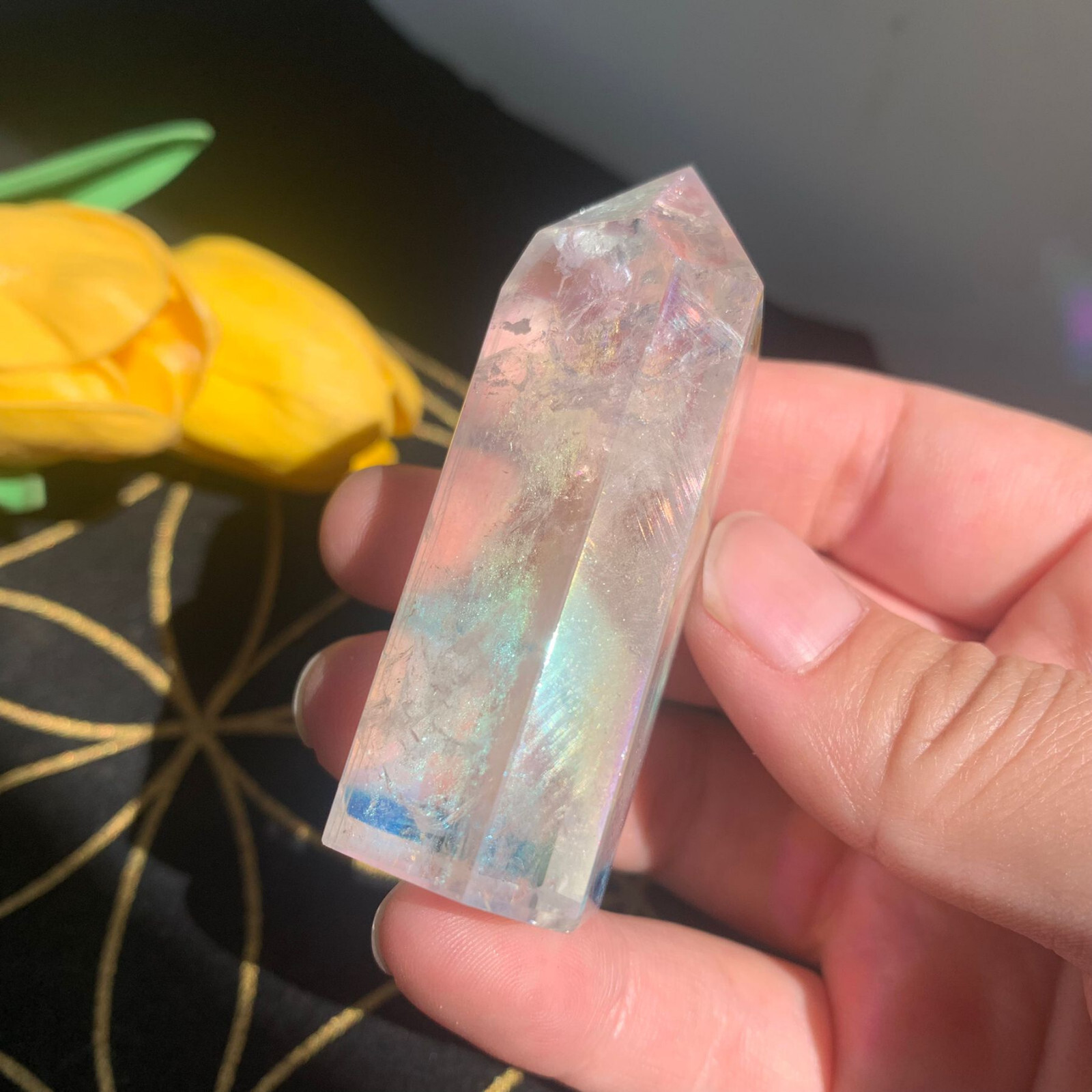 61g Titanium Angel Aura Clear Quartz Point Tower Crystal Specimen Healing