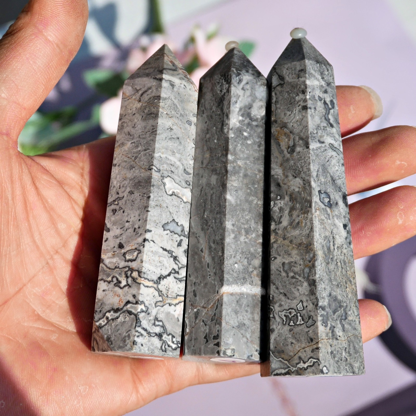 3.5″ Picasso Jasper Point Crystal Tower Natural Healing Stone Reiki Chakra 1PC