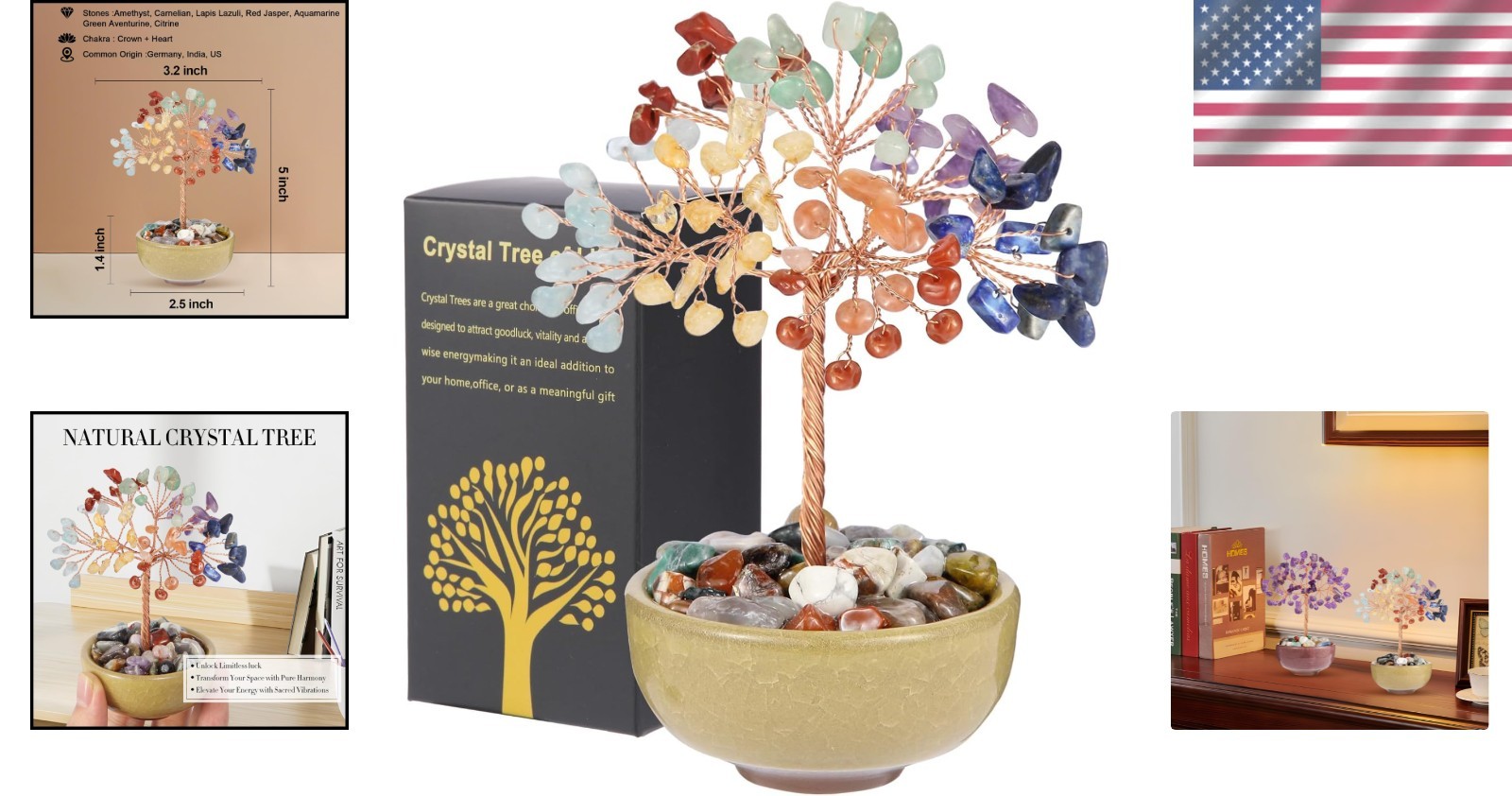 Elegant 5 Inch 7 Chakra Abundance Tree – Healing Decor for Home & Sacred Spaces