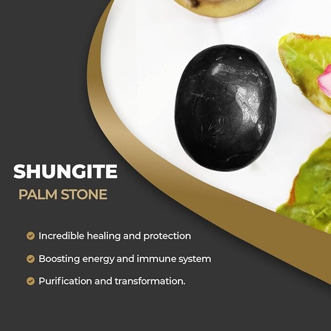 5Pcs Set Natural Polished Shungite Palm Stone Oval Shape Gemstone For Relaxation