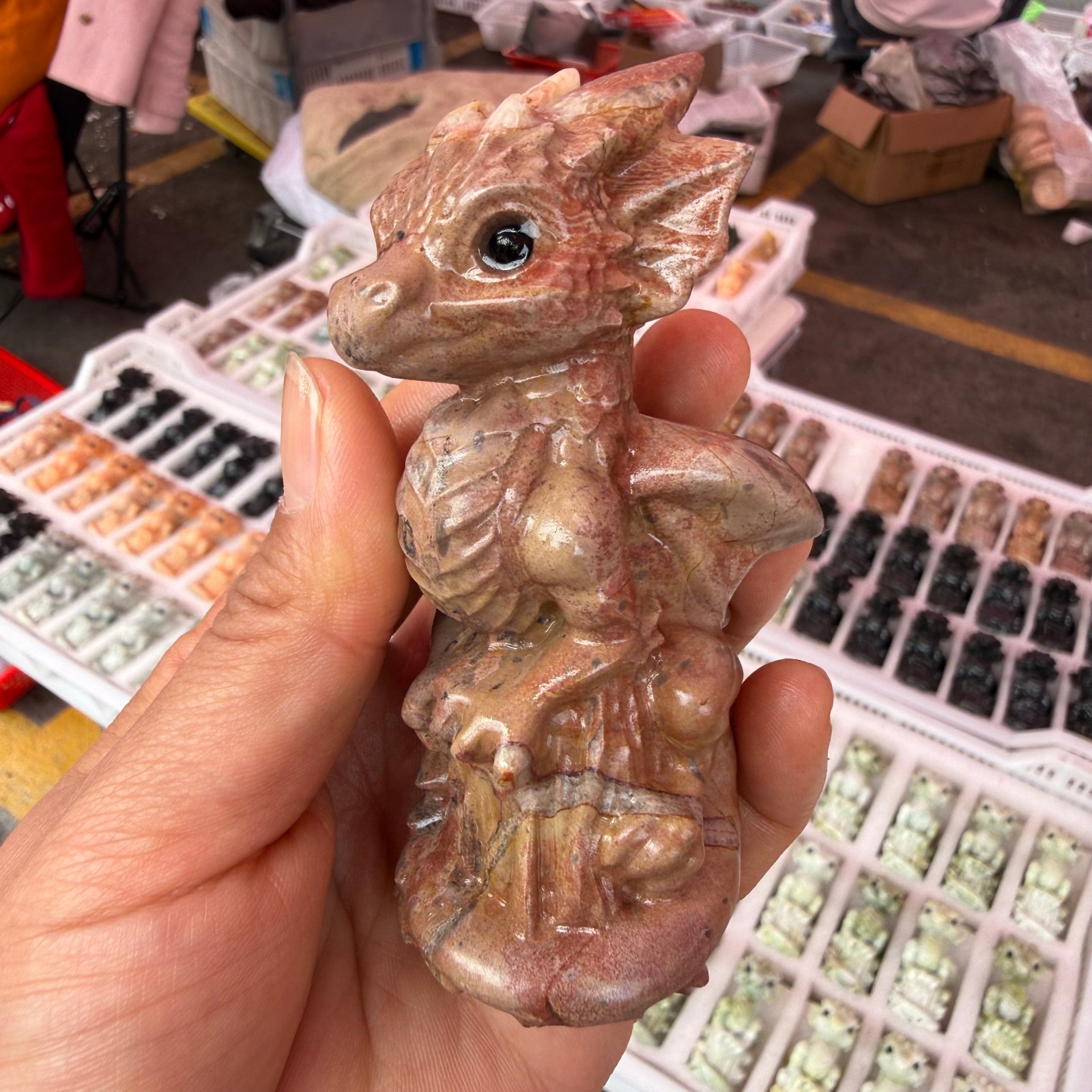 1pcNatural Five-color Jade Quartz Carved Little Dragon Skull Crystal Reiki Decor