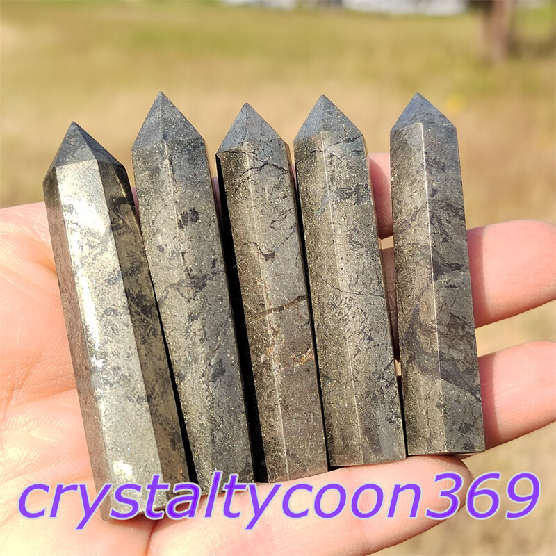 5pcs Natural Pyrite Wand Quartz Crystal Obelisk Point Tower Healing 5.5cm