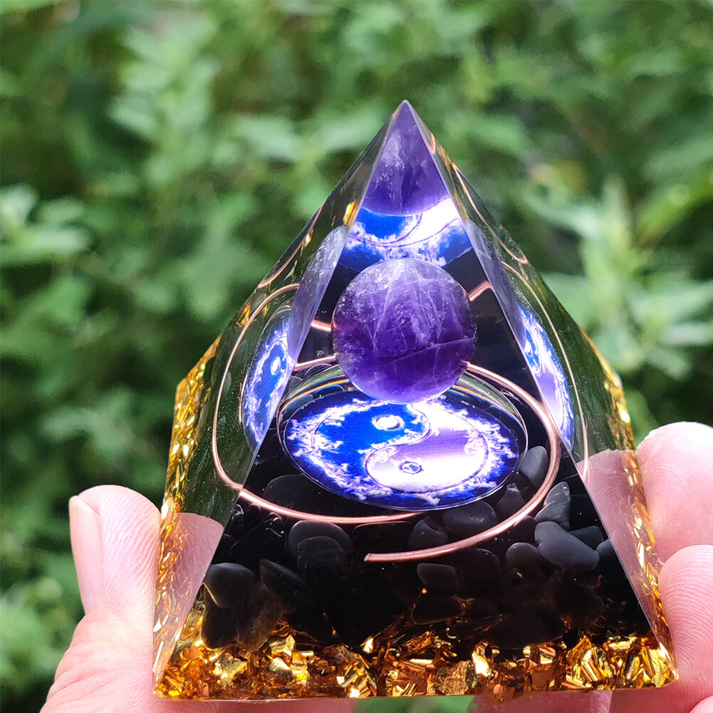 US 1 Pack Orgonite Pyramid Amethyst Peridot Healing Crystal Energy Orgone EMF