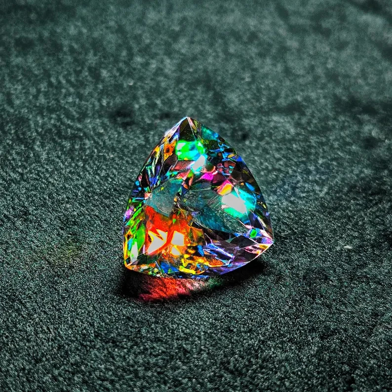 AAA 70.2 Ct+ Natural Rainbow Mystic Topaz Trillion Cut Loose Gemstone Certified