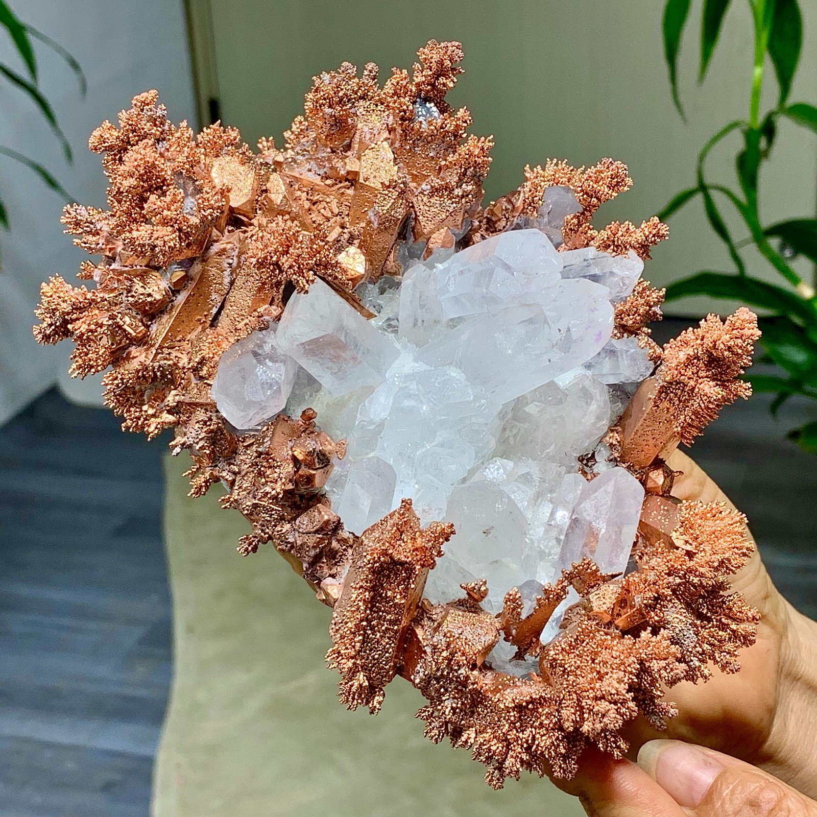 897G Rare!! iridescent Native Copper with white quartz crystal mineral-symbiosis