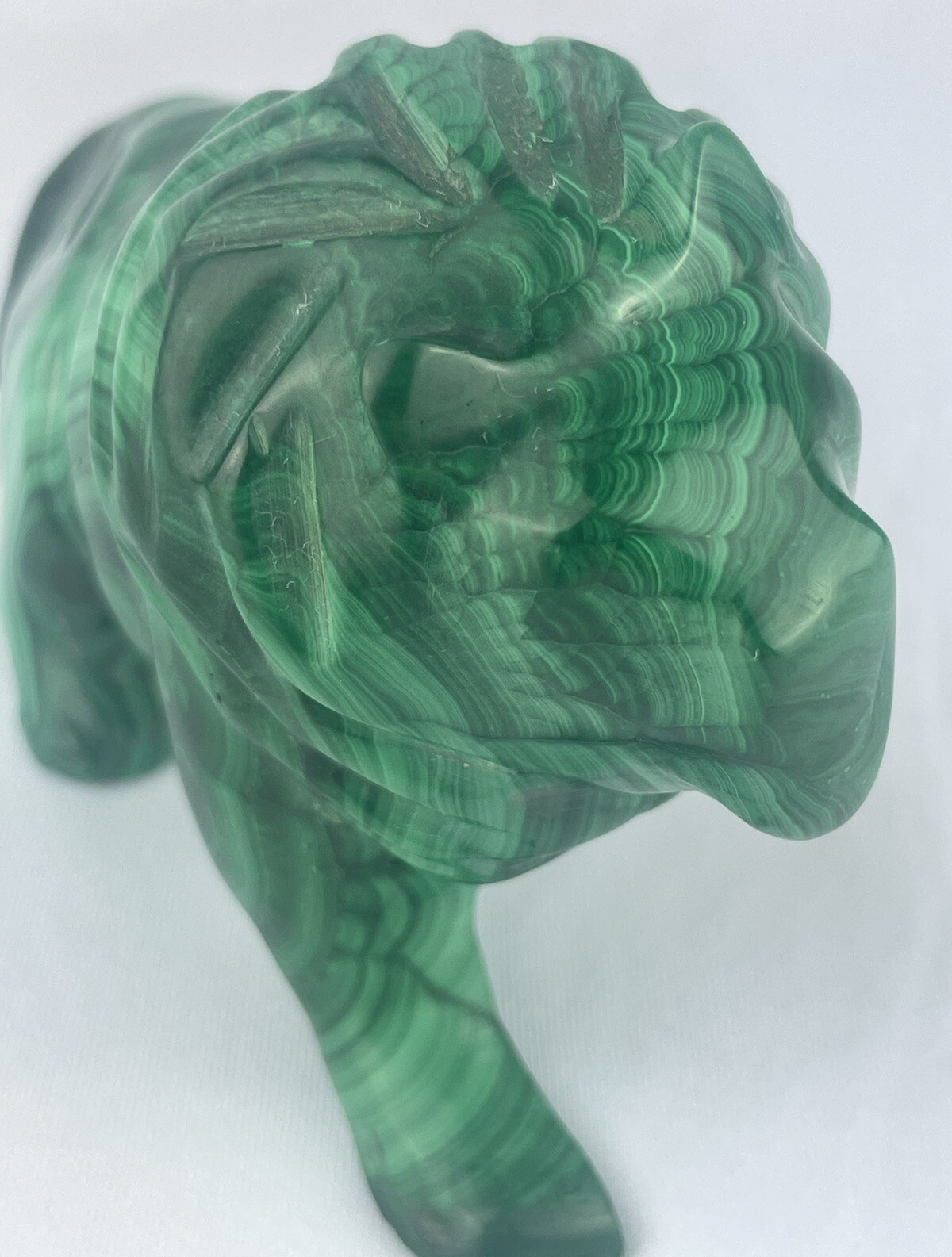 Malachite LION Stone Sculpture -Gorgeous Color Fine Art -Unique Details