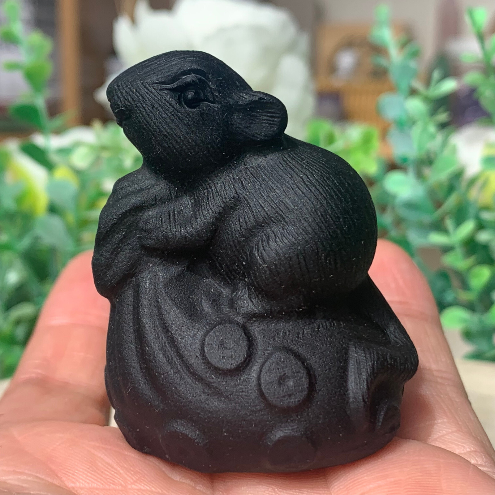 77G Natural Obsidian Stone Carved rabbit Quartz Crystal Carving Healing