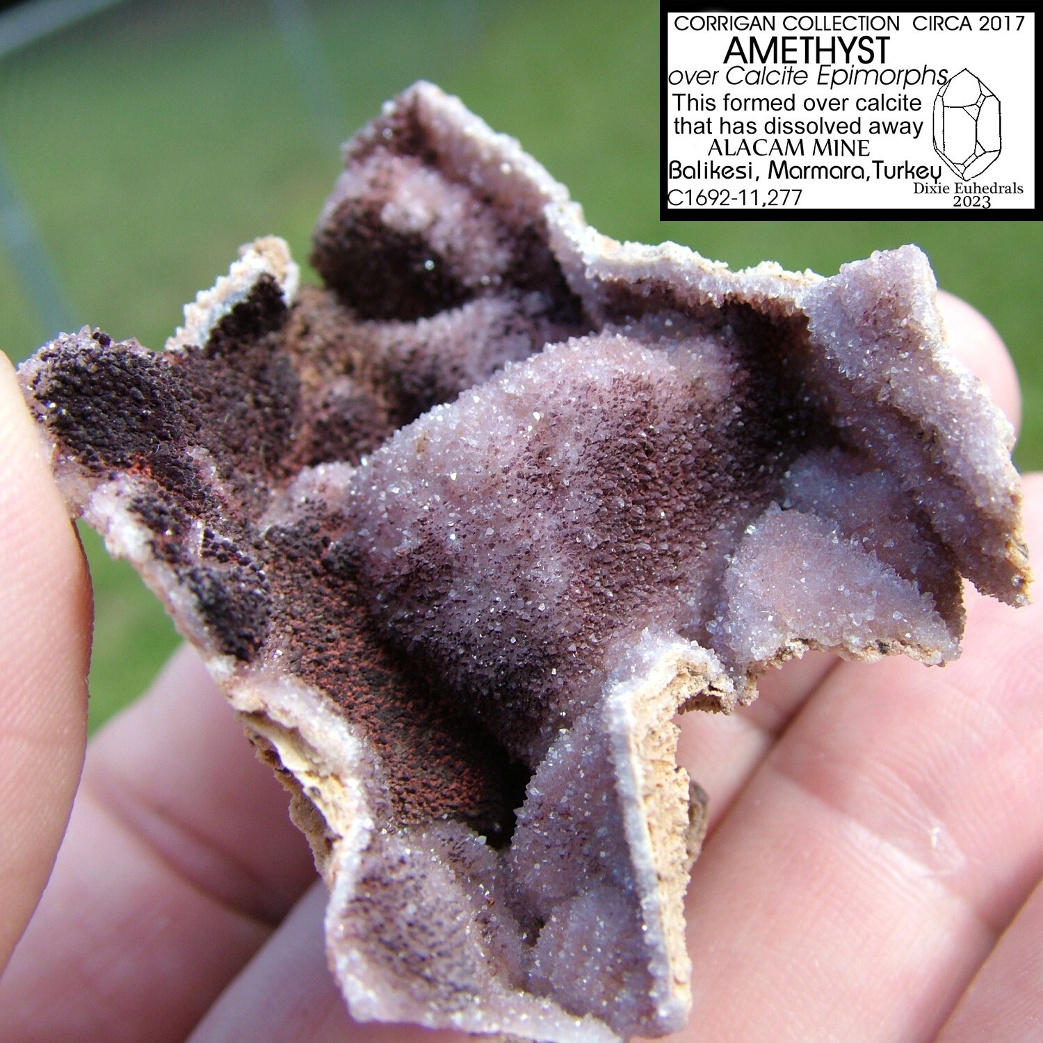 AMETHYST CRYSTAL DRUSE EPIMORPH AFTER CALCITE ALACAM MINE TURKEY DRUSY