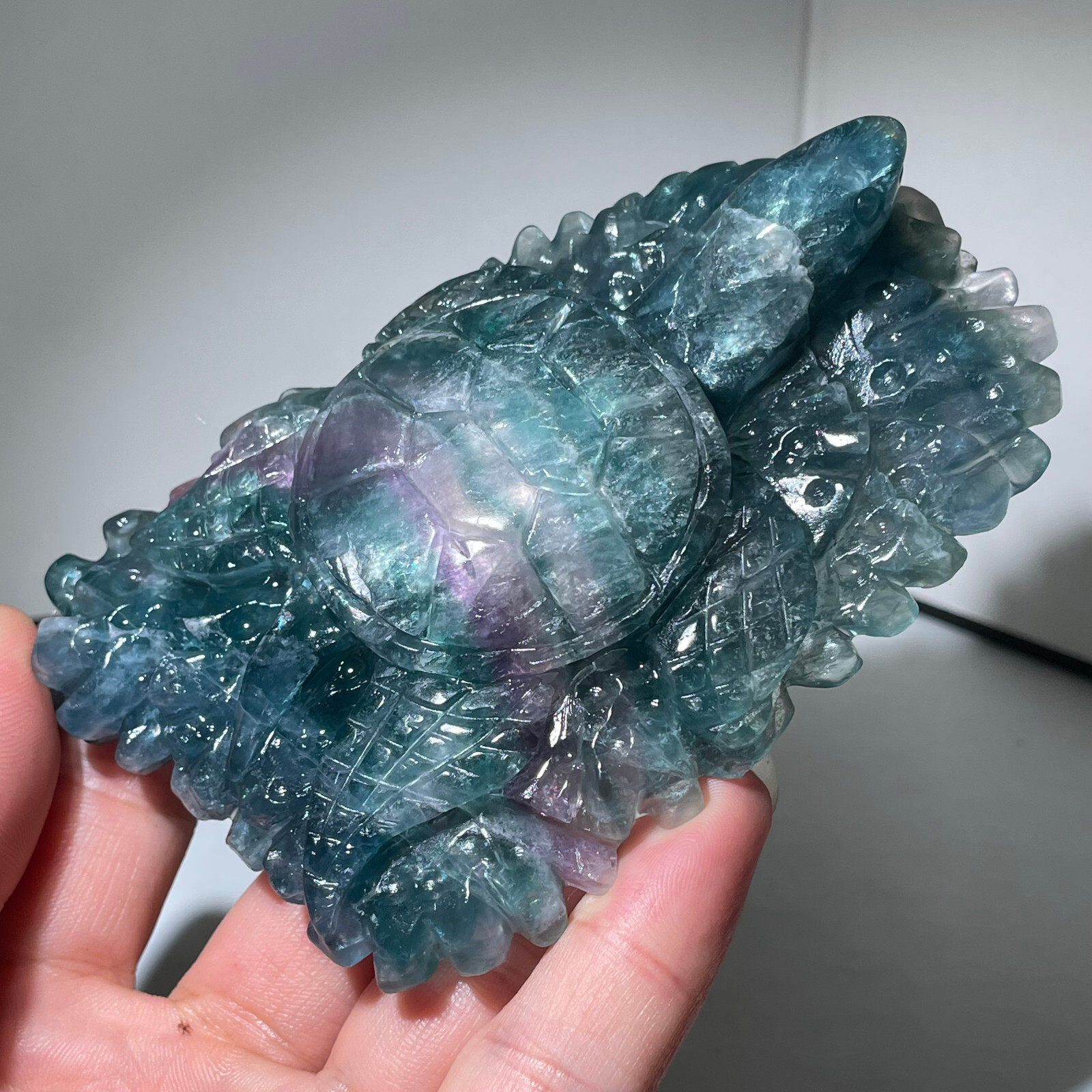 280g Natural Color fluorite Quartz Crystal sea turtle Skull Reiki Healing Gift