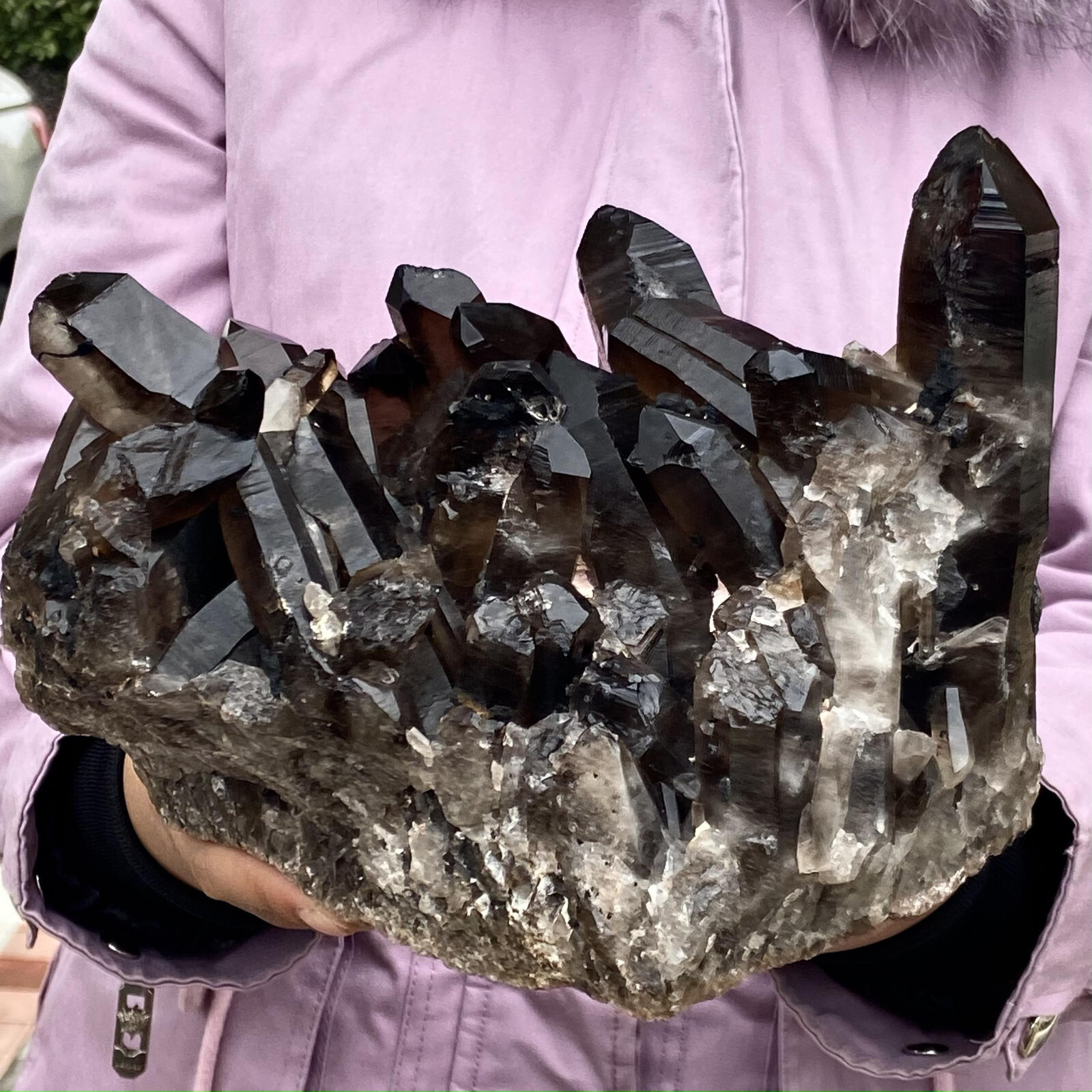 12.1LB Natural Smoky Black Quartz Cluster Crystal Specimen Healing