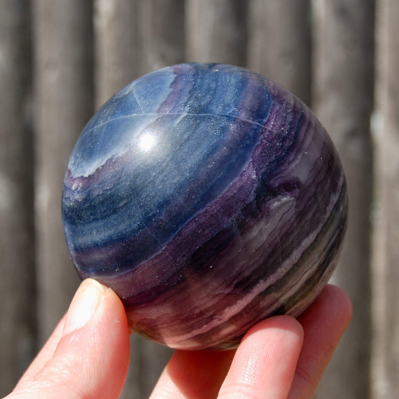 2.7in 1.2lb Silky Fluorite Crystal Sphere, Purple Blue Fluorite