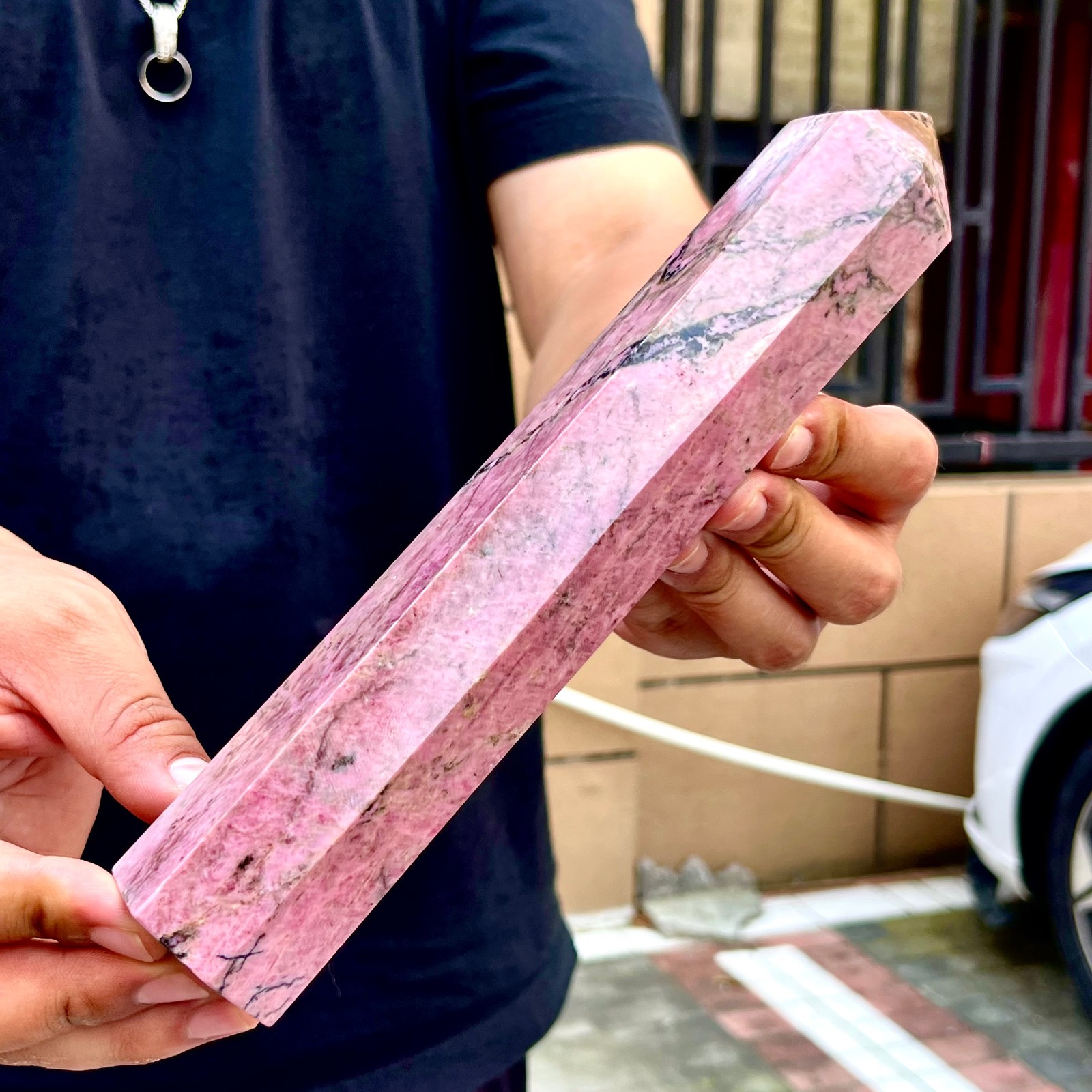 2.24LB High quality natural pink rose stone pointed pillar spiritual therapy