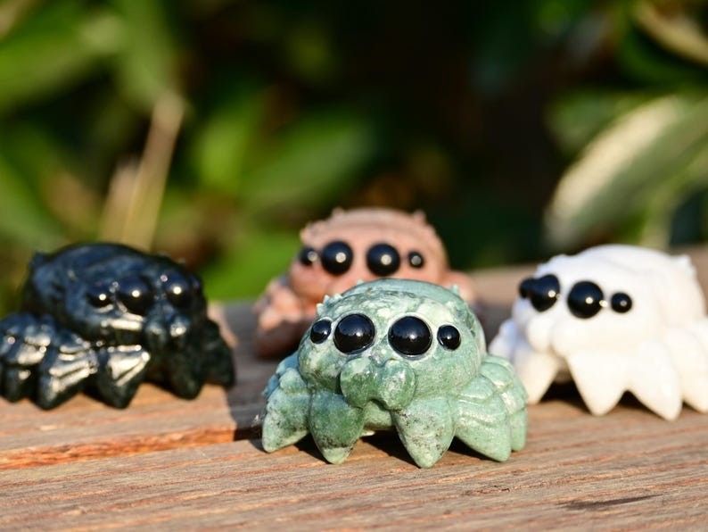 2.3” Natural carved mixed material spider Reiki decor figurine healing gift 1pc