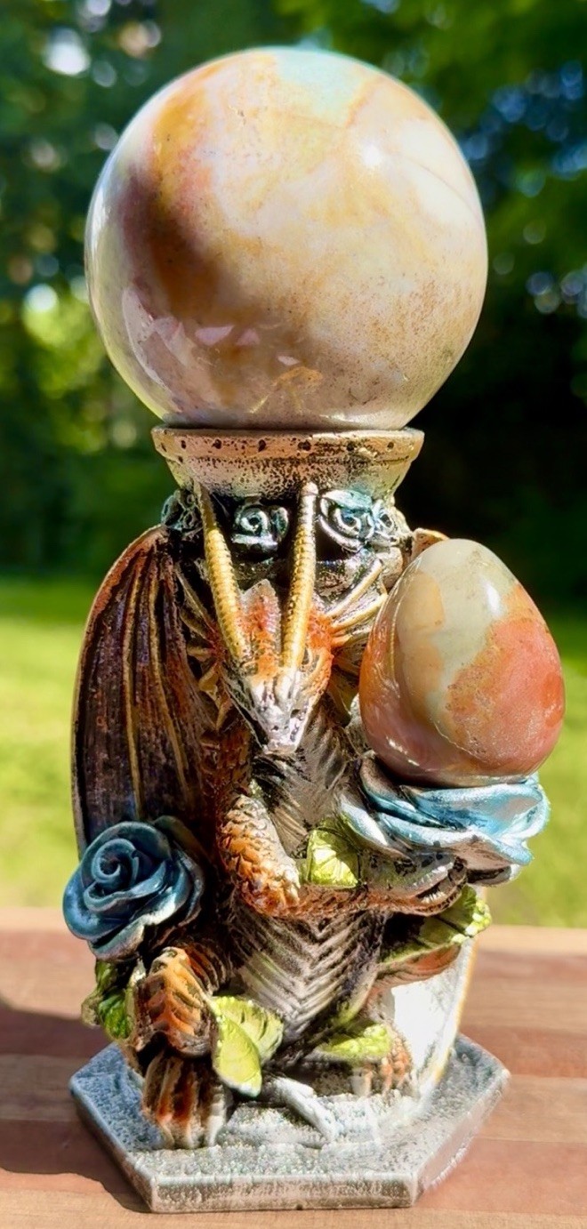 Ocean Jasper Dragon Set/ 67 mm Oj Sphere & 57g Oj Egg On Stand