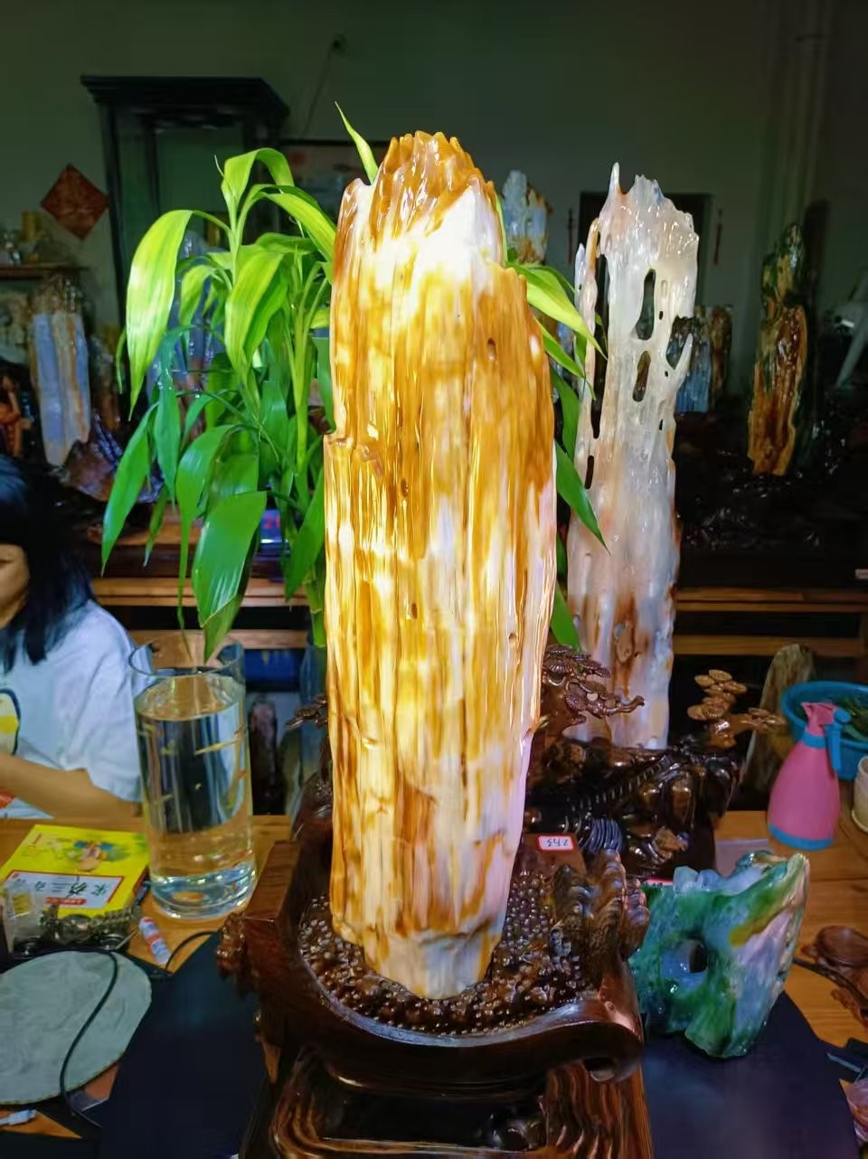 28.6LB Rare Natural Petrified Wood Fossil Jade Mineral Specimen + Stand