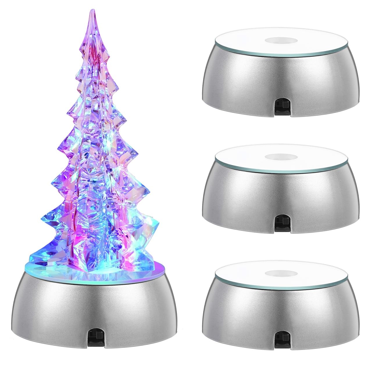 4pcs Led Lighted Base for Glass Art Multicolor Round Crystal Display Stand Di…