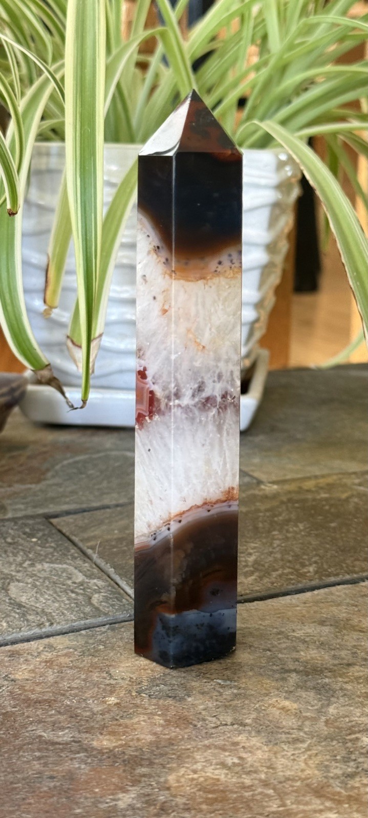 Carnelian in Quartz Crystal Tower, Collectors, 6”, Brazil, gift,