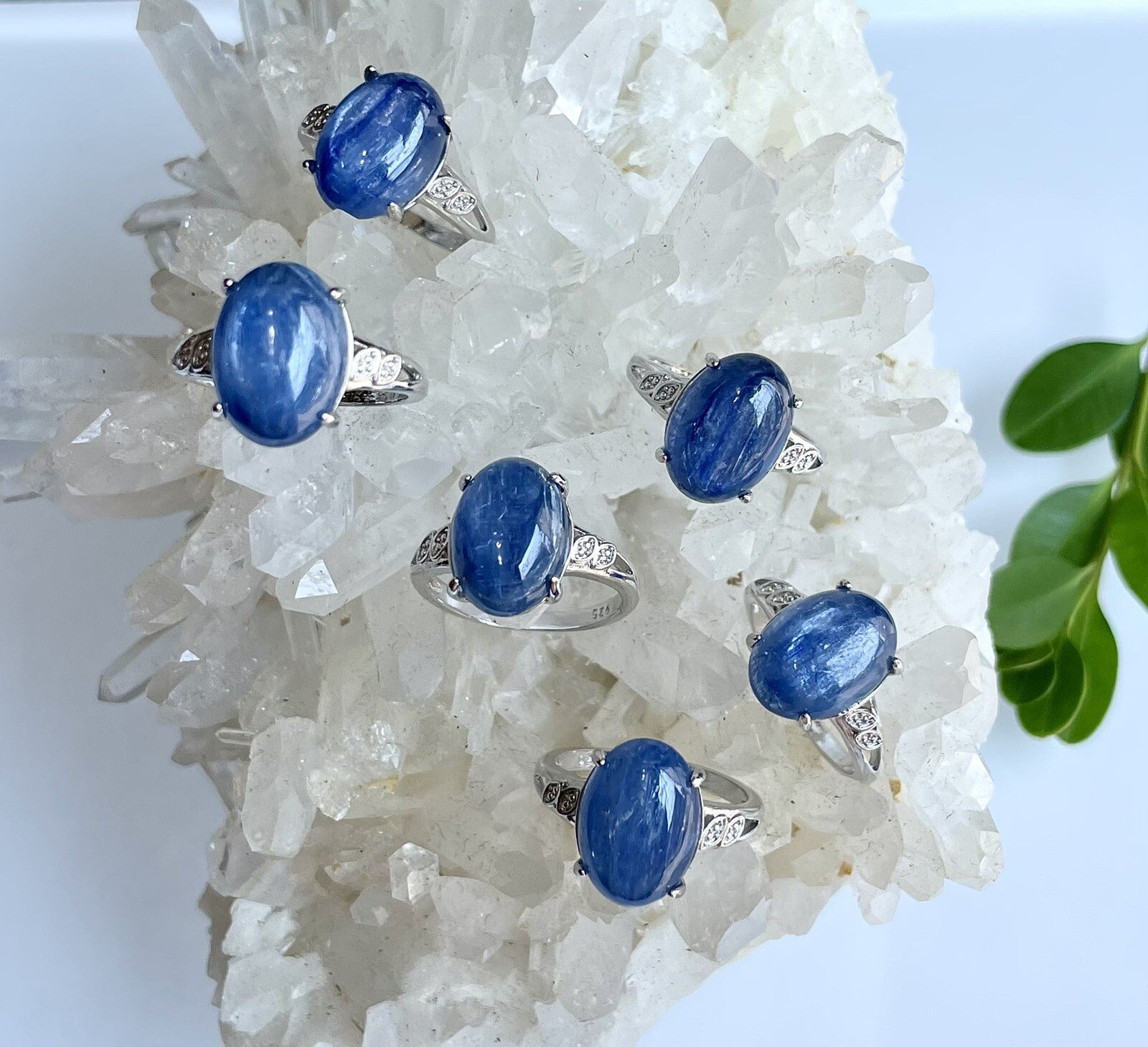 Wholesale Lot 6 Pcs Natural Blue Kyanite White Bronze Rings Crystal