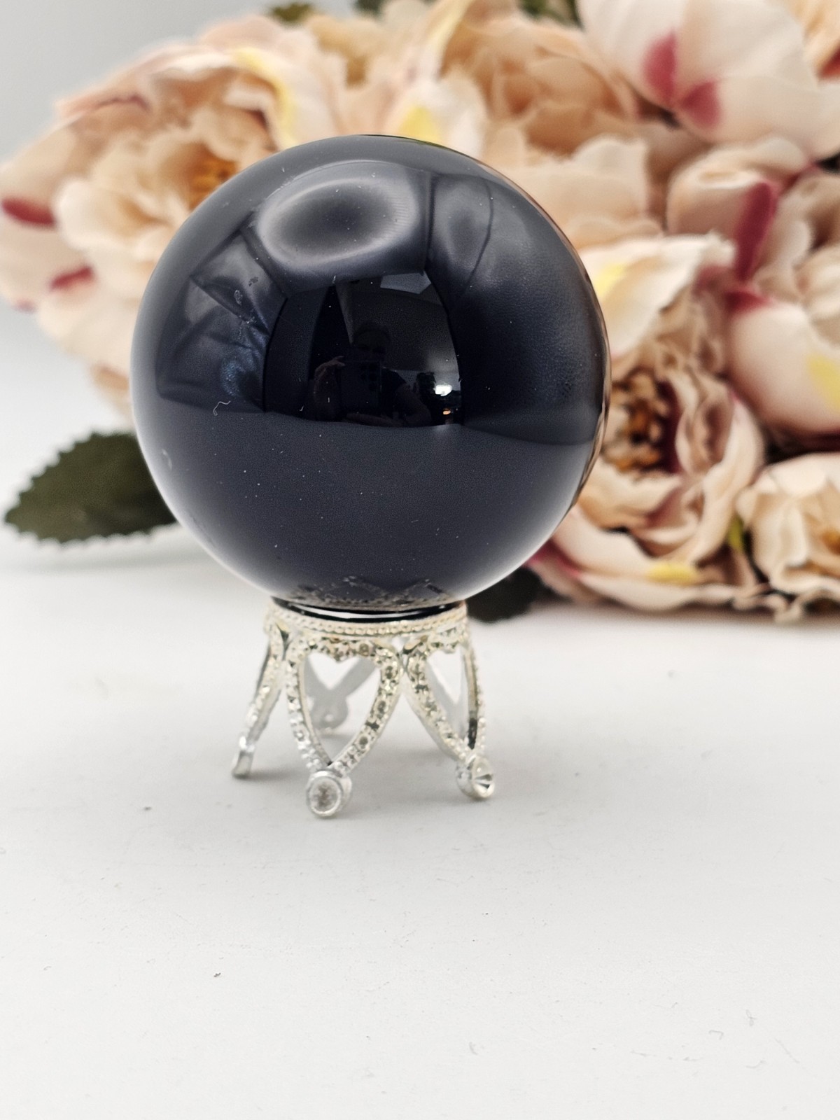 Rainbow Obsidian crystal Sphere & Stand 142g 4.8cm Protection Negativity Black