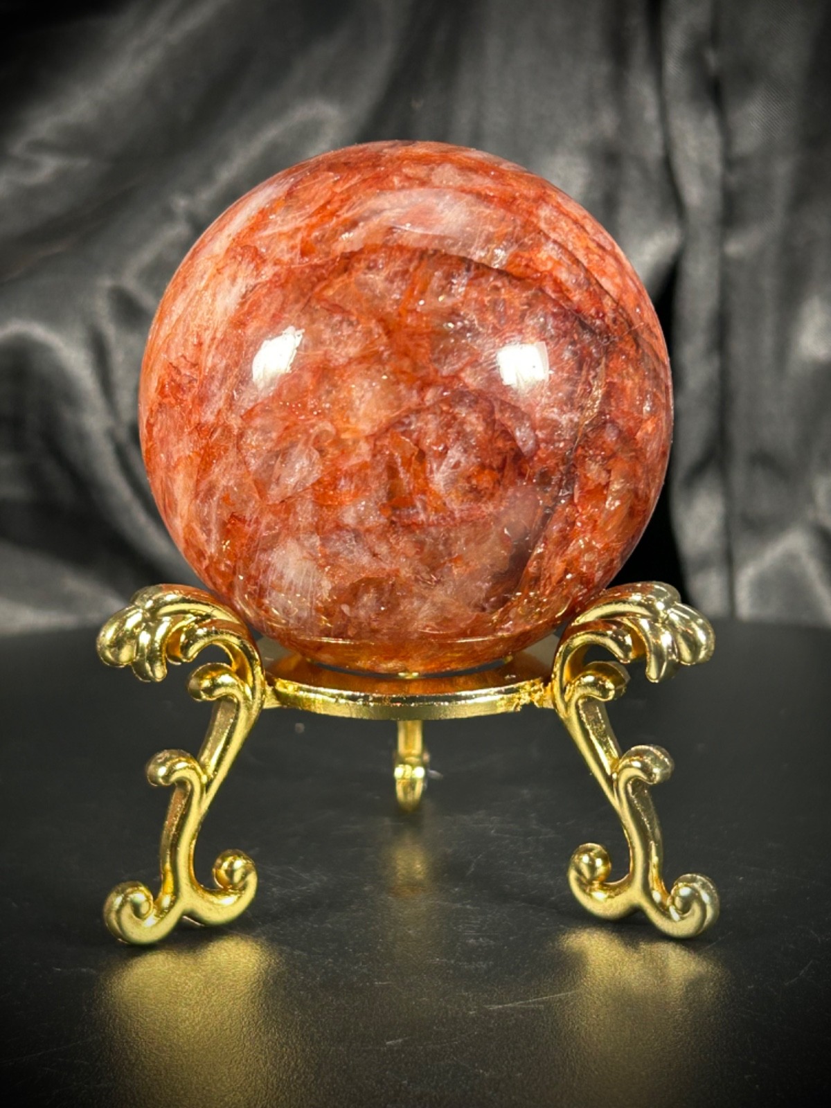 2.42″ Hematoid (Fire) Quartz Sphere With Metal Stand 11.5oz (323 grams)