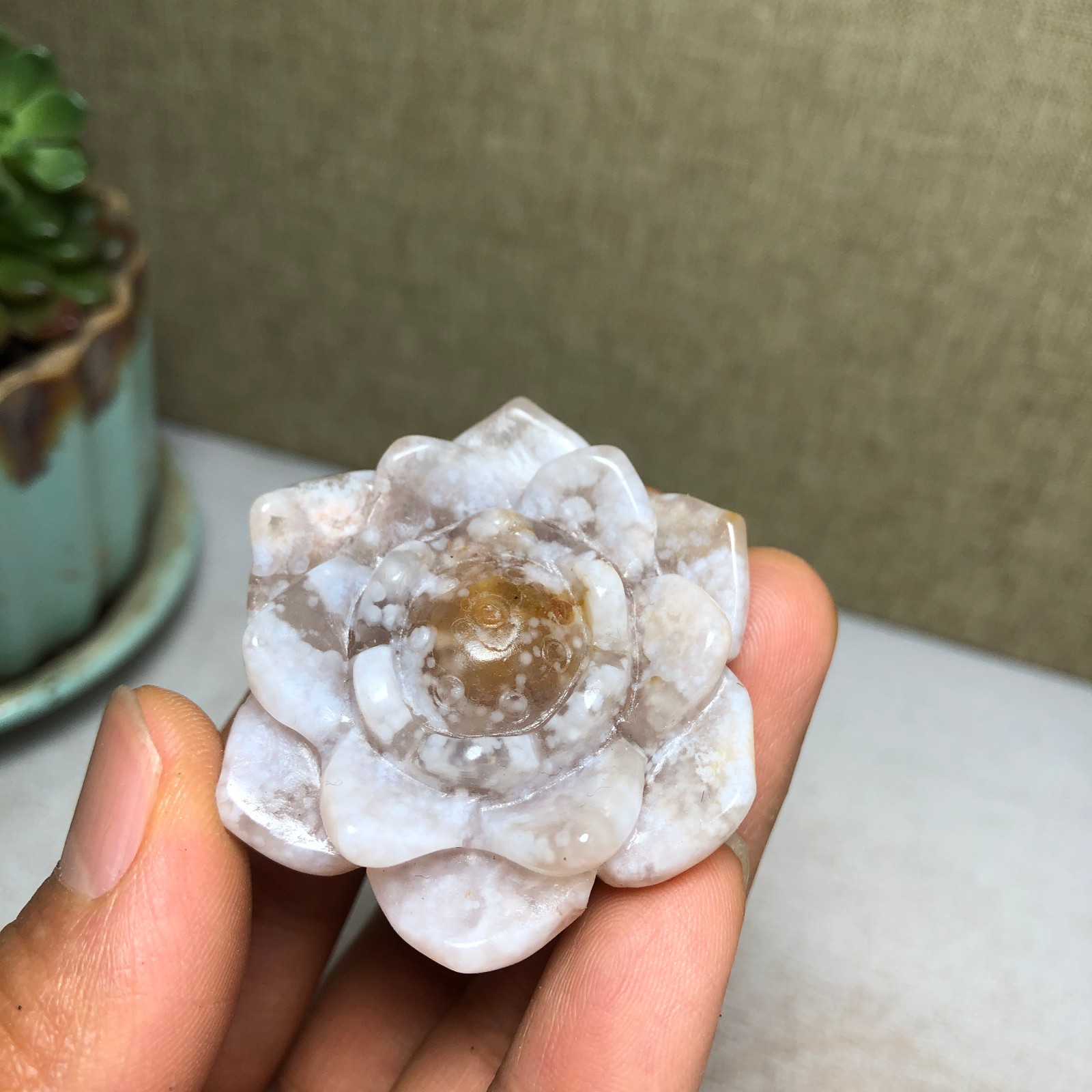 44mm Natural cherry blossom agate Hand carved flower Crystal specimens 38g A4456