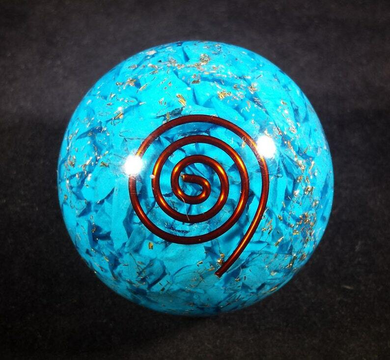 MEDIUM (40-50mm) TOURQUOISE ORGONE GEMSTONE SPHERE ORGONITE SPHERE