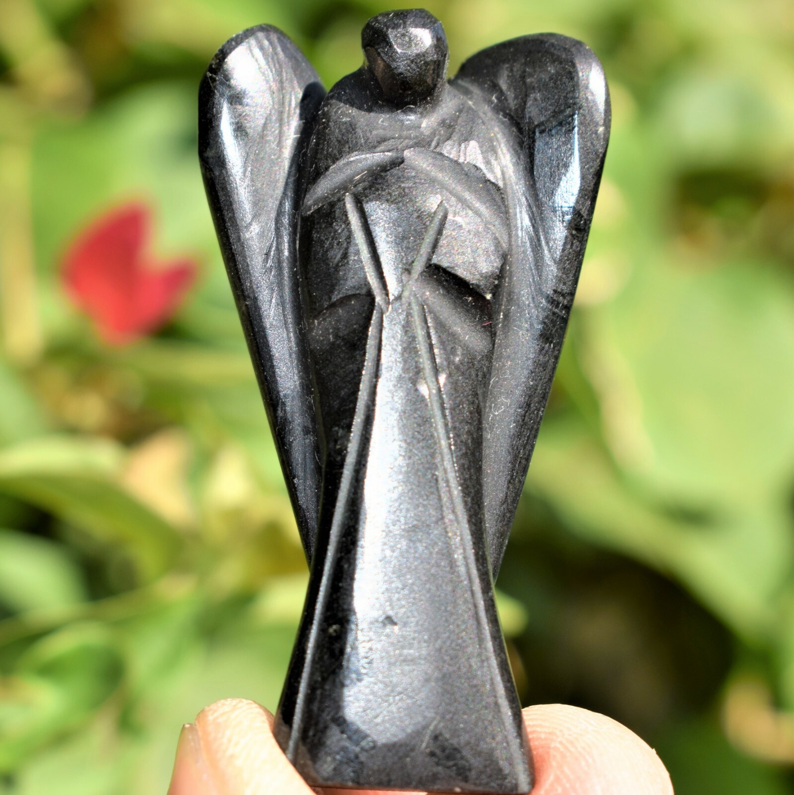 CHARGED 2″ Black Tourmaline Crystal Hand-Carved Angel Peaceful Energy!