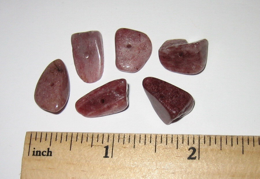 6 BEAUTIFUL RARE TUMBLED 14-16mm THULITE STONE DRILLED BEADS FROM NORWAY 8.8g *A