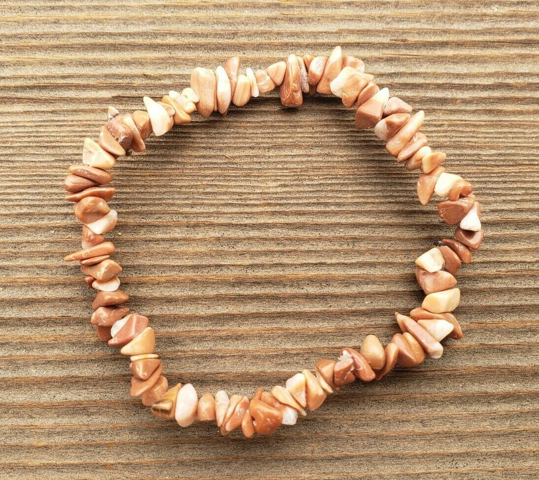 NATURAL RED MALACHITE STONE GEMSTONE STRETCHY CHIP BRACELET