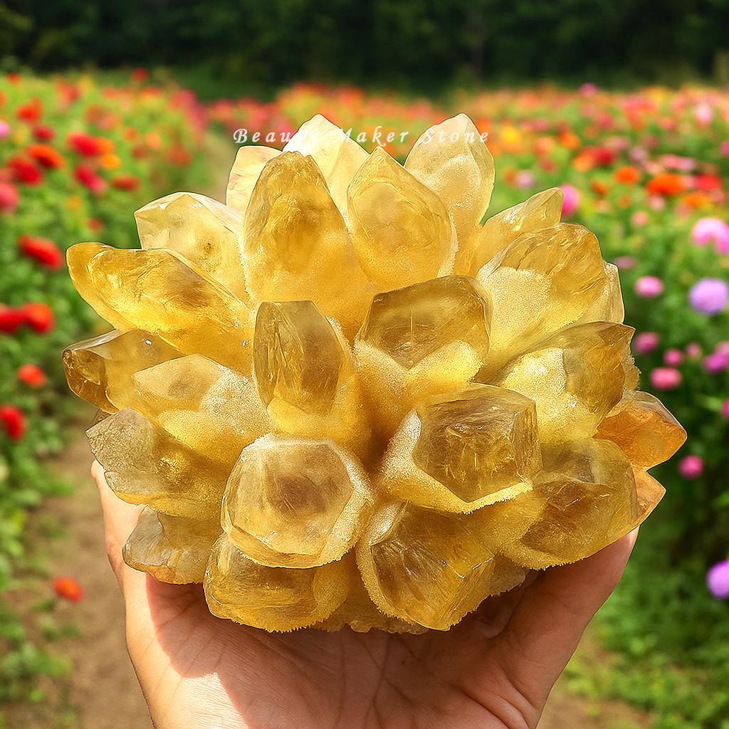 300G Large Citrine Quartz Geode Quartz Cluster Crystal Healing Reiki Home Decor