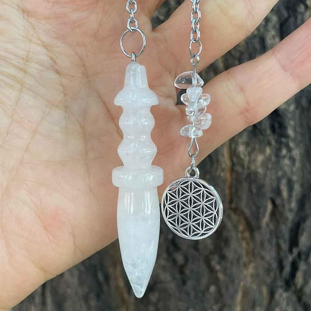 Egyptian Thoth Pendulum Natural Clear Quartz Dowsing Stone Flower of Life Spirit